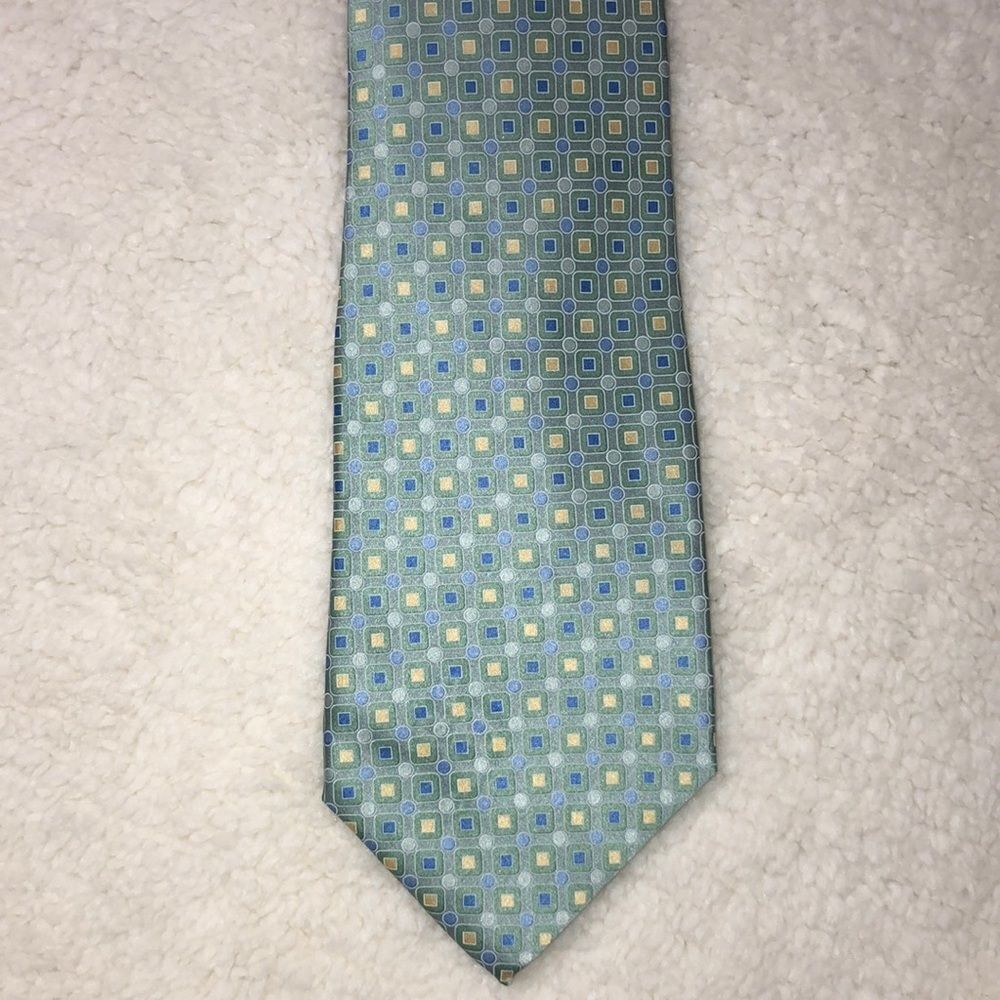 Stunning Light Green Blue Gold Silk Tie